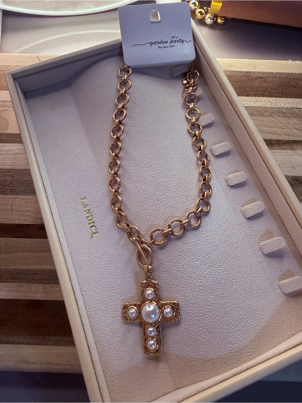 Gold-Tone Pearl Cross Necklace by Garden Party